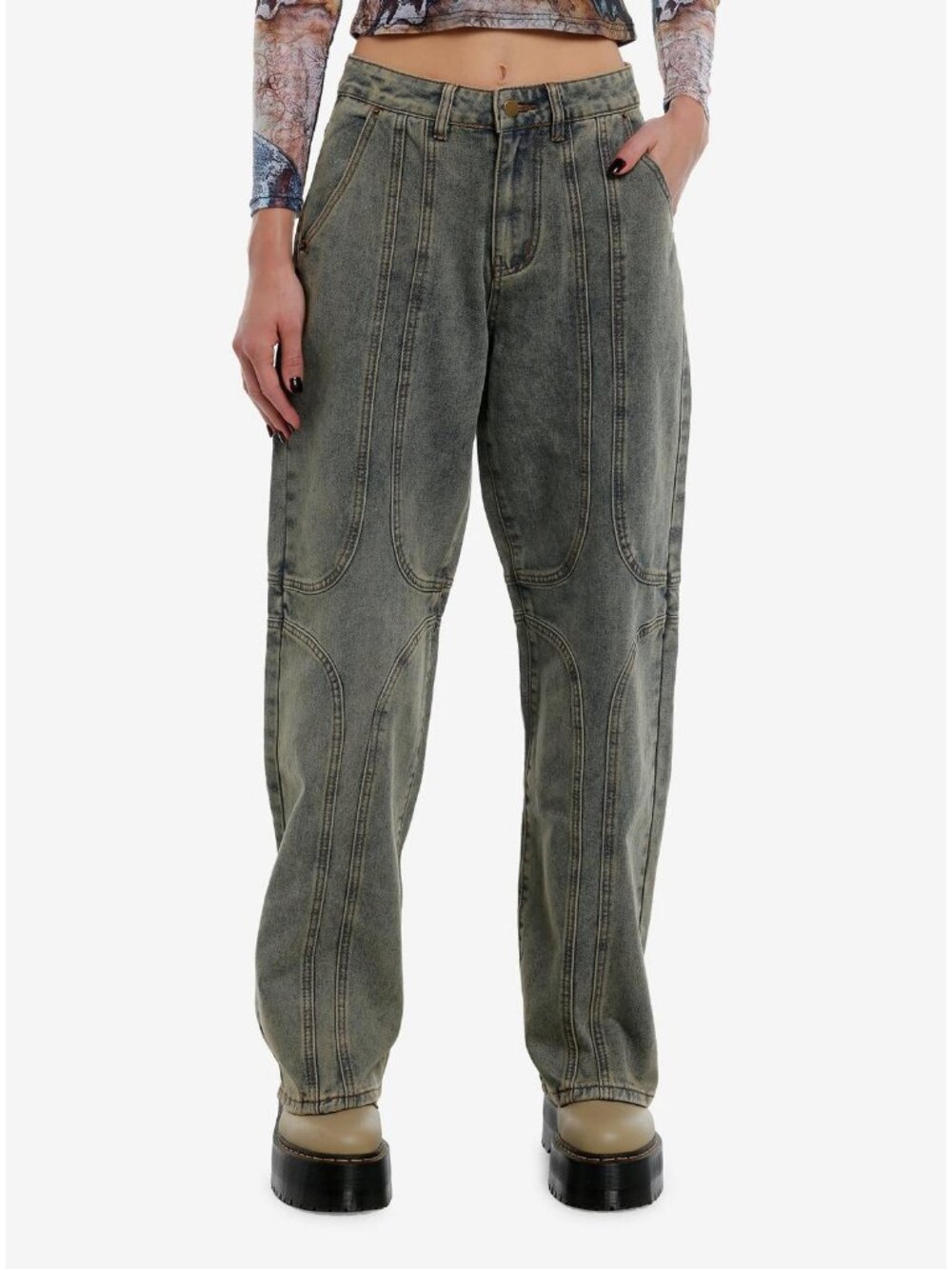 HOT TOPIC Light Vintage Wash Knee Panel Wide Leg Jeans - Size Large